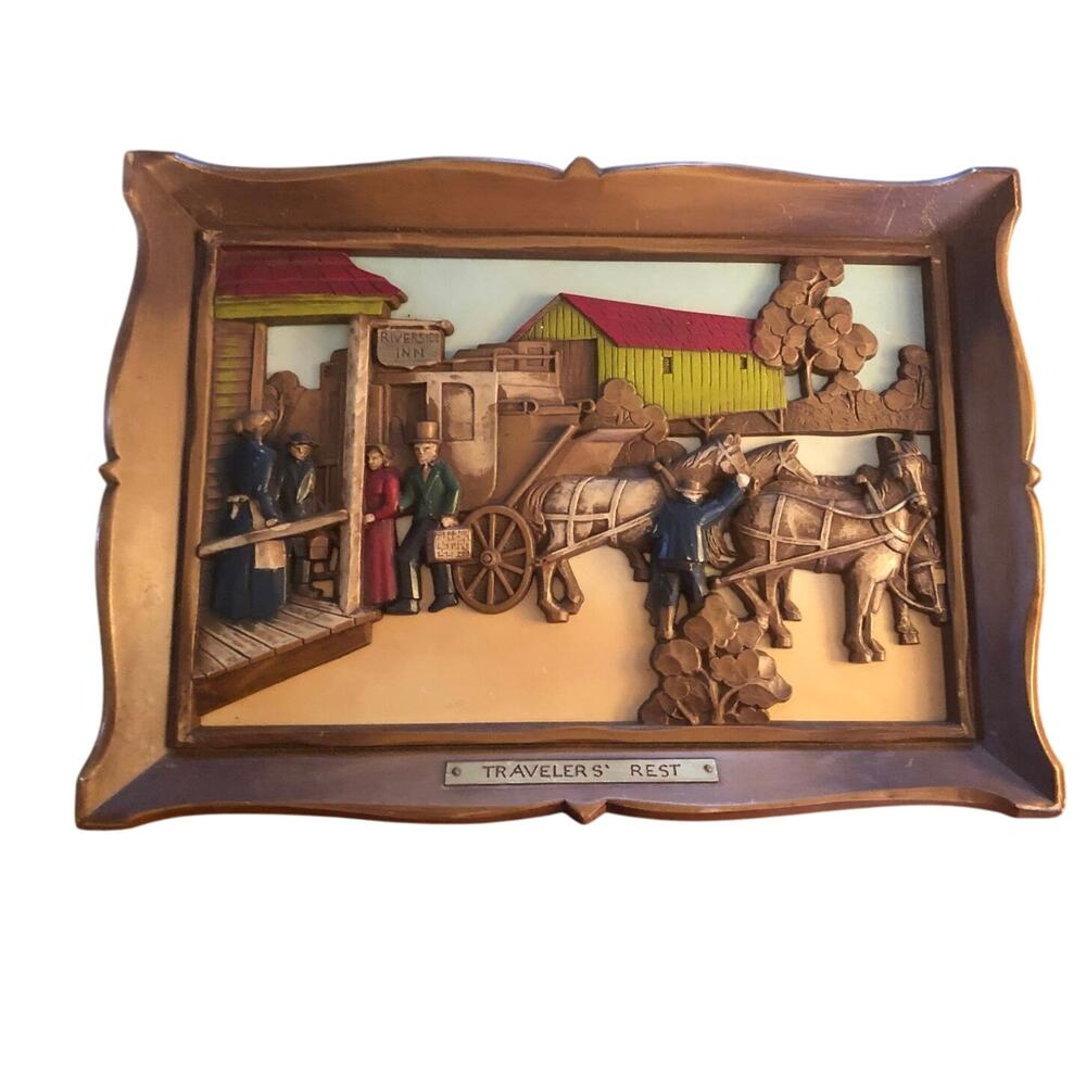 Vintage MC 3-D wall hanging Travelers path Syroco horse drawn stage coach